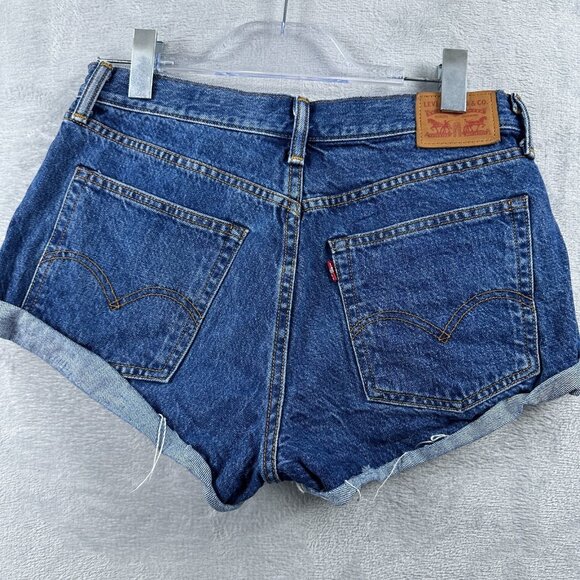 Levis Jean Short White Oak Cone Dark Denim Wash Cutoffs Cheeky Women 30 - Picture 6 of 9